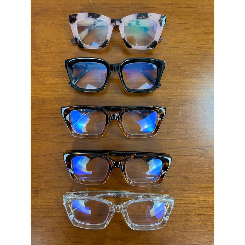 Set of 5 Blue Light Blocking Reading Glasses Square Frames Tortoise Black +1.25